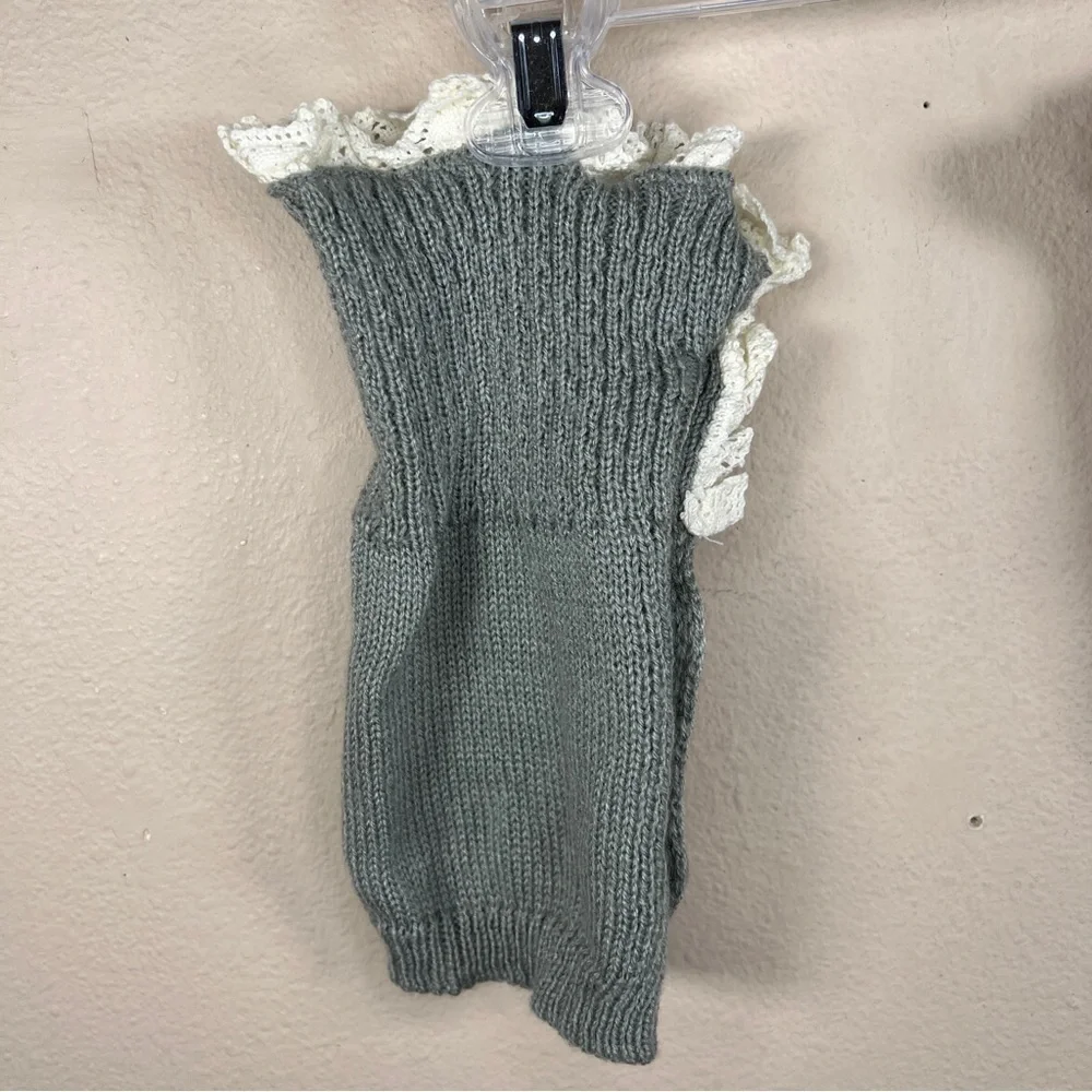 GREY LEGWARMERS BOOT CUFF IVORY LACE ACCENT STRETCH COZY